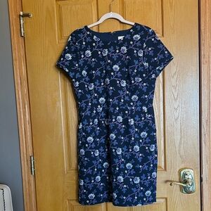 LOFT Navy and Purple Floral Midi Dress